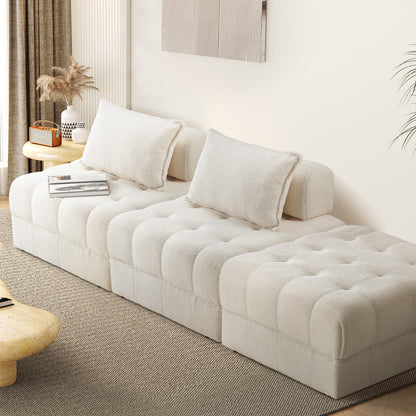 Oikiture 3 Seater Boucle Modular Sofa &amp; Ottoman Set Armless White-Armchair-PEROZ Accessories