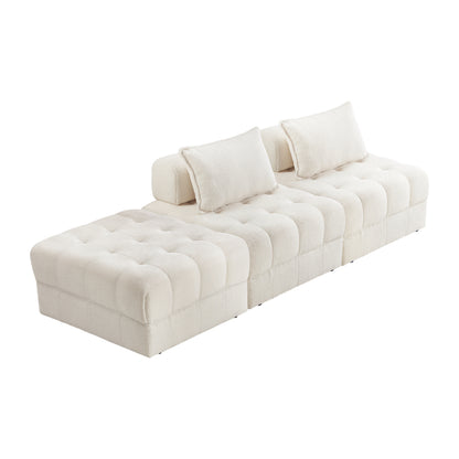 Oikiture 3 Seater Boucle Modular Sofa &amp; Ottoman Set Armless White-Armchair-PEROZ Accessories