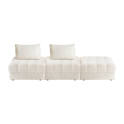 Oikiture 3 Seater Boucle Modular Sofa &amp; Ottoman Set Armless White-Armchair-PEROZ Accessories