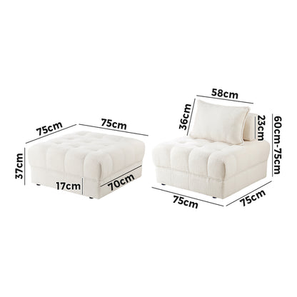 Oikiture 3 Seater Boucle Modular Sofa &amp; Ottoman Set Armless White-Armchair-PEROZ Accessories