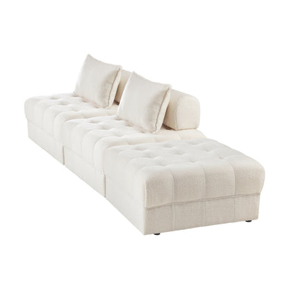 Oikiture 3 Seater Boucle Modular Sofa &amp; Ottoman Set Armless White-Armchair-PEROZ Accessories