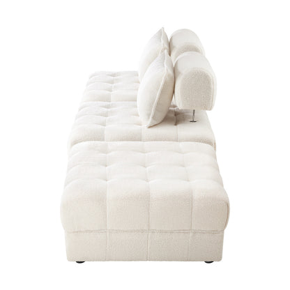 Oikiture 3 Seater Boucle Modular Sofa &amp; Ottoman Set Armless White-Armchair-PEROZ Accessories