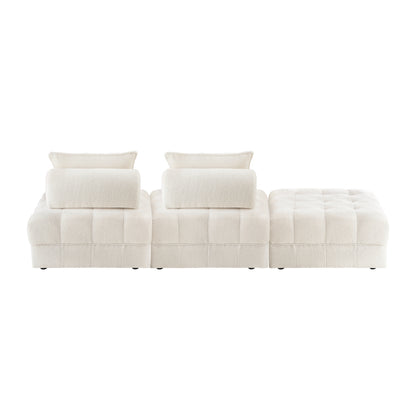 Oikiture 3 Seater Boucle Modular Sofa &amp; Ottoman Set Armless White-Armchair-PEROZ Accessories