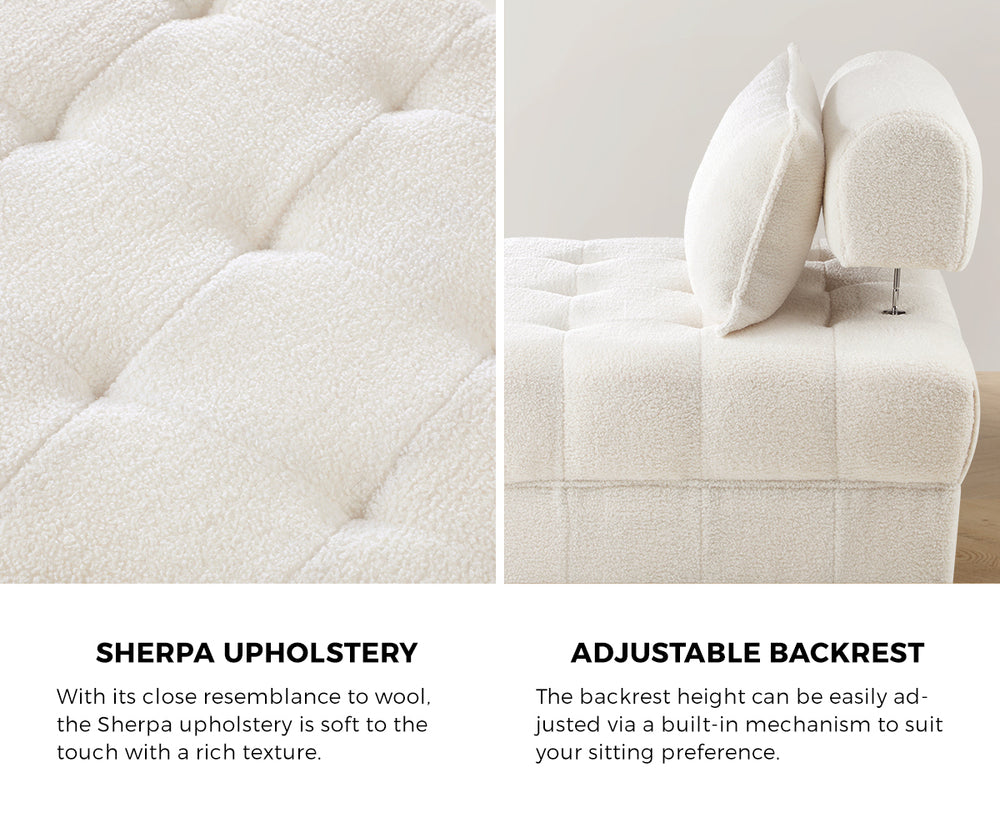 Oikiture 3 Seater Boucle Modular Sofa &amp; Ottoman Set Armless White-Armchair-PEROZ Accessories