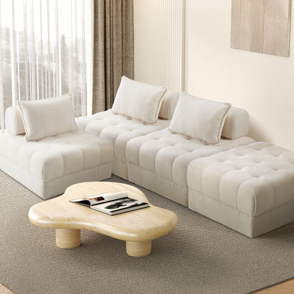 Oikiture 4 Seater Boucle Modular Sofa &amp; Ottoman Set Armless White-Armchair-PEROZ Accessories