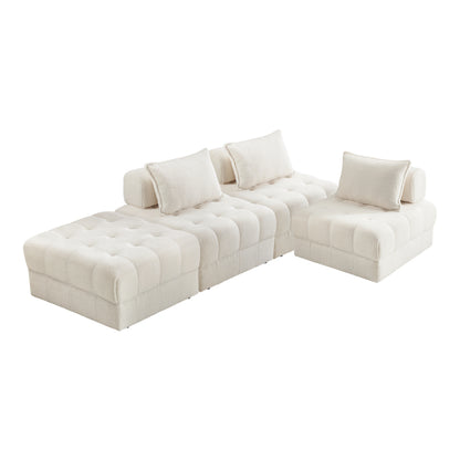 Oikiture 4 Seater Boucle Modular Sofa &amp; Ottoman Set Armless White-Armchair-PEROZ Accessories