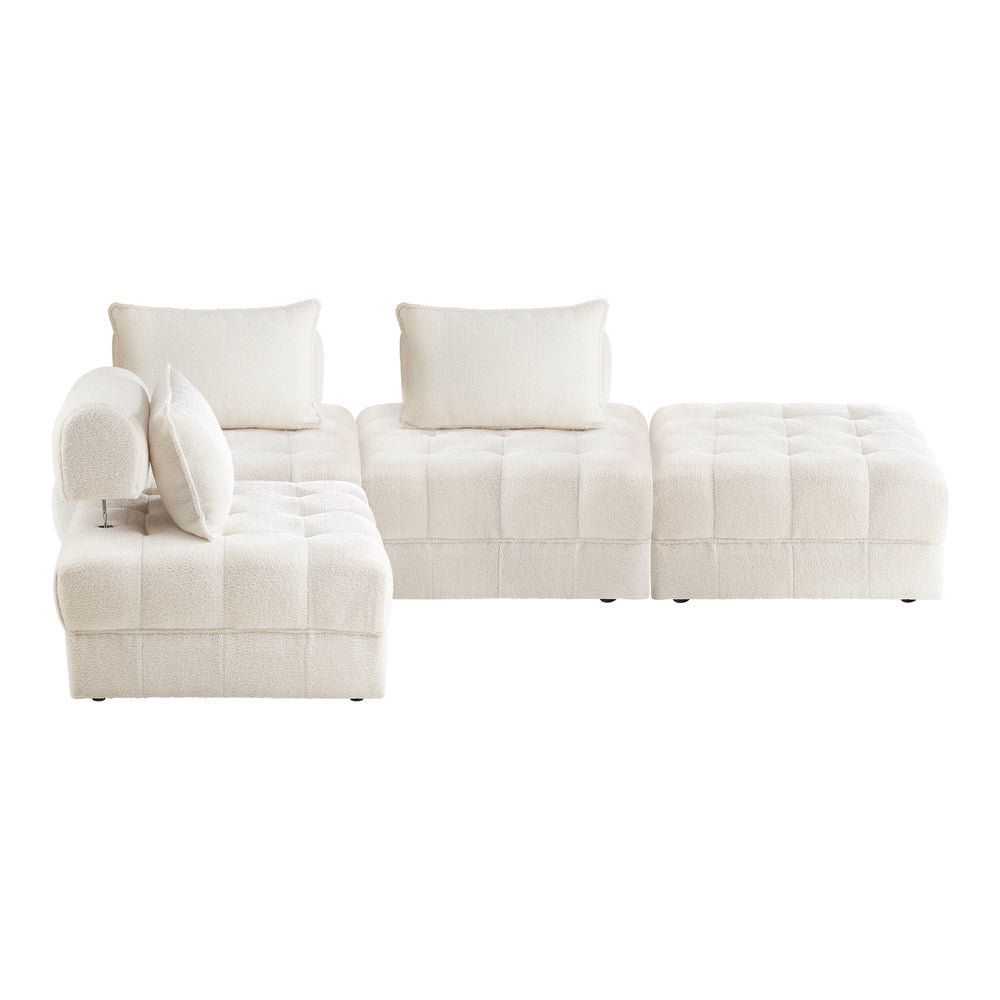 Oikiture 4 Seater Boucle Modular Sofa &amp; Ottoman Set Armless White-Armchair-PEROZ Accessories