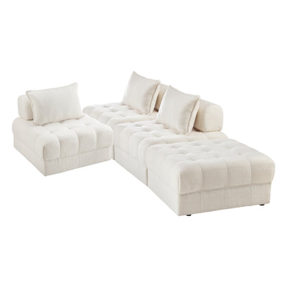 Oikiture 4 Seater Boucle Modular Sofa &amp; Ottoman Set Armless White-Armchair-PEROZ Accessories
