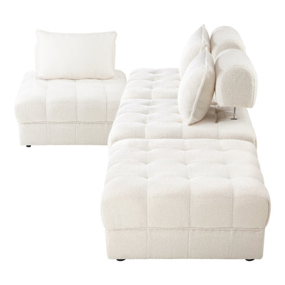 Oikiture 4 Seater Boucle Modular Sofa &amp; Ottoman Set Armless White-Armchair-PEROZ Accessories