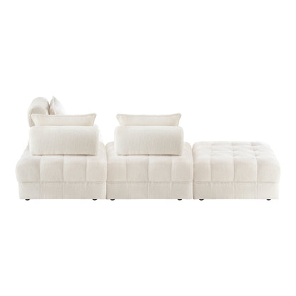 Oikiture 4 Seater Boucle Modular Sofa &amp; Ottoman Set Armless White-Armchair-PEROZ Accessories