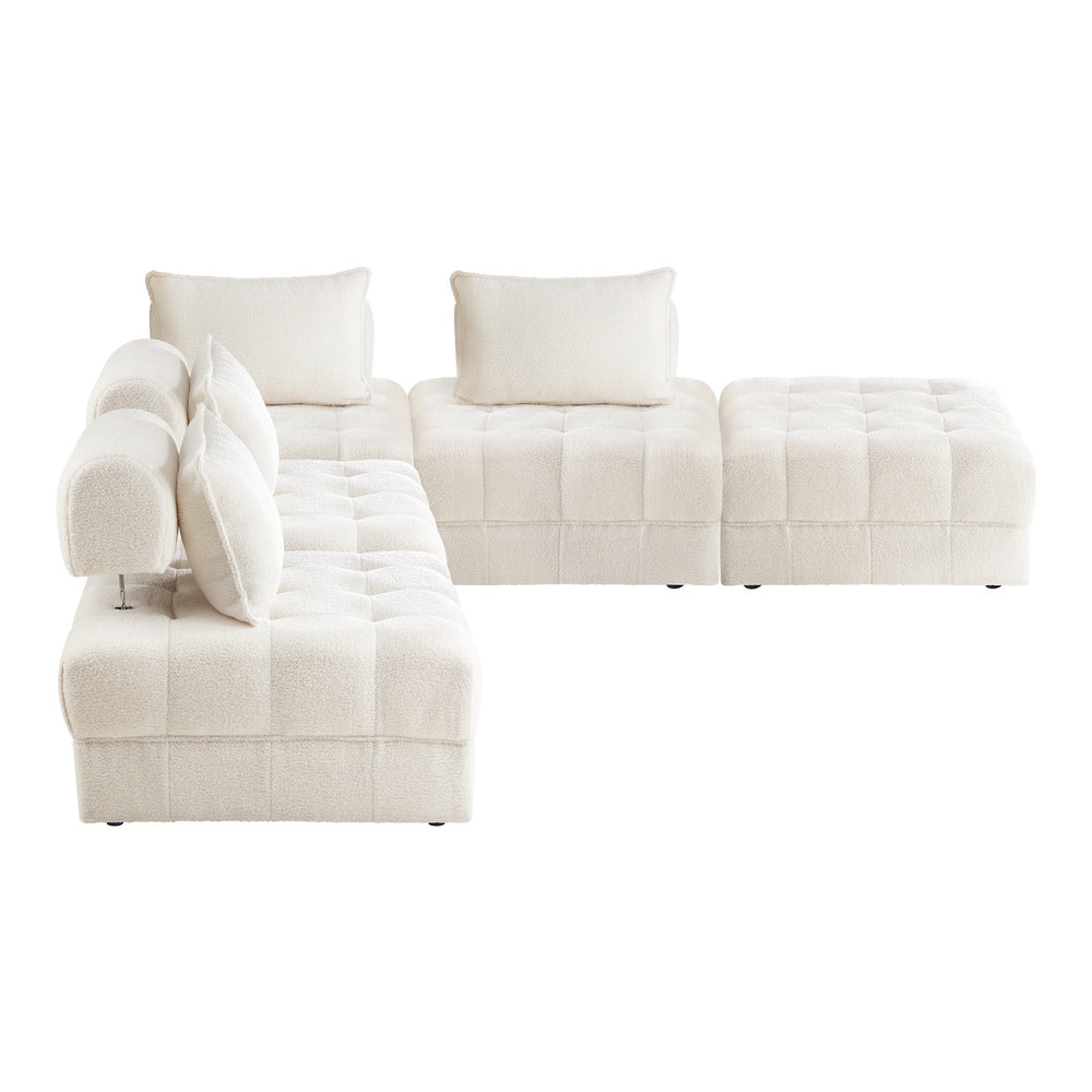 Oikiture 5 Seater Boucle Modular Sofa &amp; Ottoman Set Armless White-Armchair-PEROZ Accessories