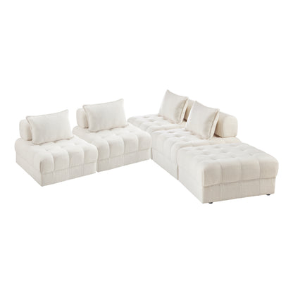 Oikiture 5 Seater Boucle Modular Sofa &amp; Ottoman Set Armless White-Armchair-PEROZ Accessories