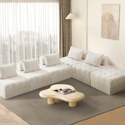 Oikiture 6 Seater Boucle Modular Sofa &amp; Ottoman Set Armless White-Armchair-PEROZ Accessories
