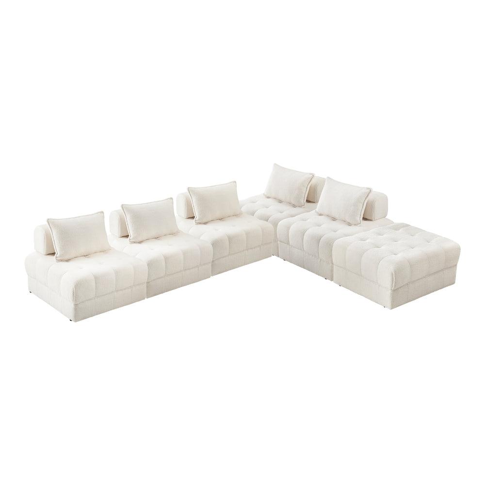 Oikiture 6 Seater Boucle Modular Sofa &amp; Ottoman Set Armless White-Armchair-PEROZ Accessories