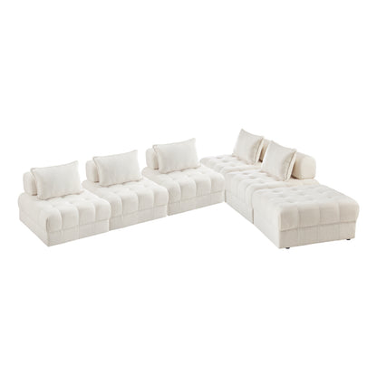 Oikiture 6 Seater Boucle Modular Sofa &amp; Ottoman Set Armless White-Armchair-PEROZ Accessories