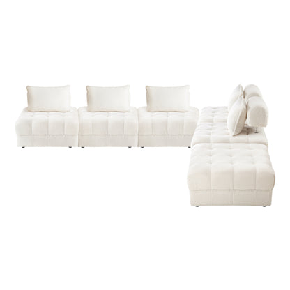 Oikiture 6 Seater Boucle Modular Sofa &amp; Ottoman Set Armless White-Armchair-PEROZ Accessories