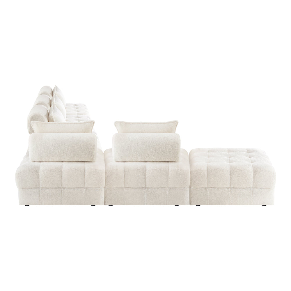 Oikiture 6 Seater Boucle Modular Sofa &amp; Ottoman Set Armless White-Armchair-PEROZ Accessories