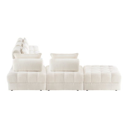 Oikiture 6 Seater Boucle Modular Sofa &amp; Ottoman Set Armless White-Armchair-PEROZ Accessories