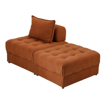Oikiture 2 Seater Velvet Modular Sofa &amp; Ottoman Set with Backrest Brown-Armchair-PEROZ Accessories