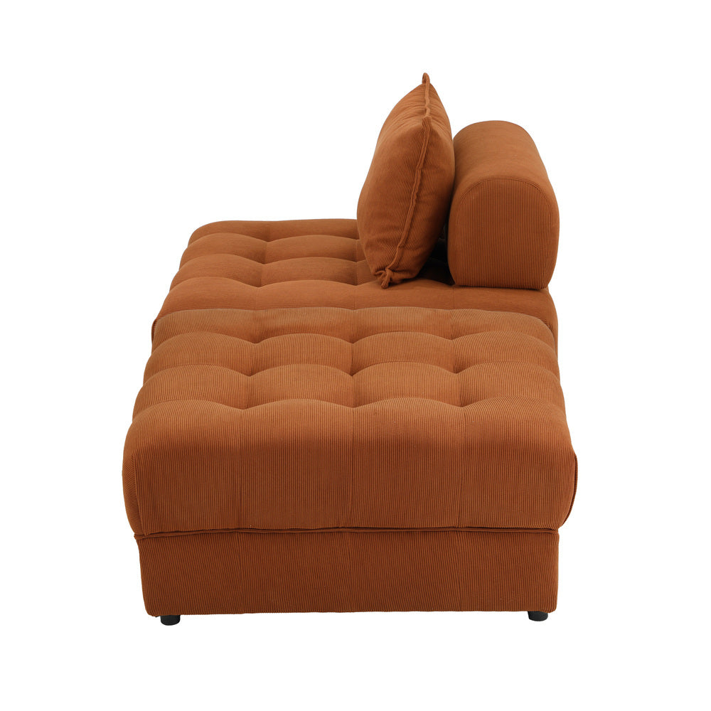 Oikiture 2 Seater Velvet Modular Sofa &amp; Ottoman Set with Backrest Brown-Armchair-PEROZ Accessories