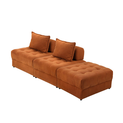 Oikiture 3 Seater Velvet Modular Sofa &amp; Ottoman Set with Backrest Brown-Armchair-PEROZ Accessories