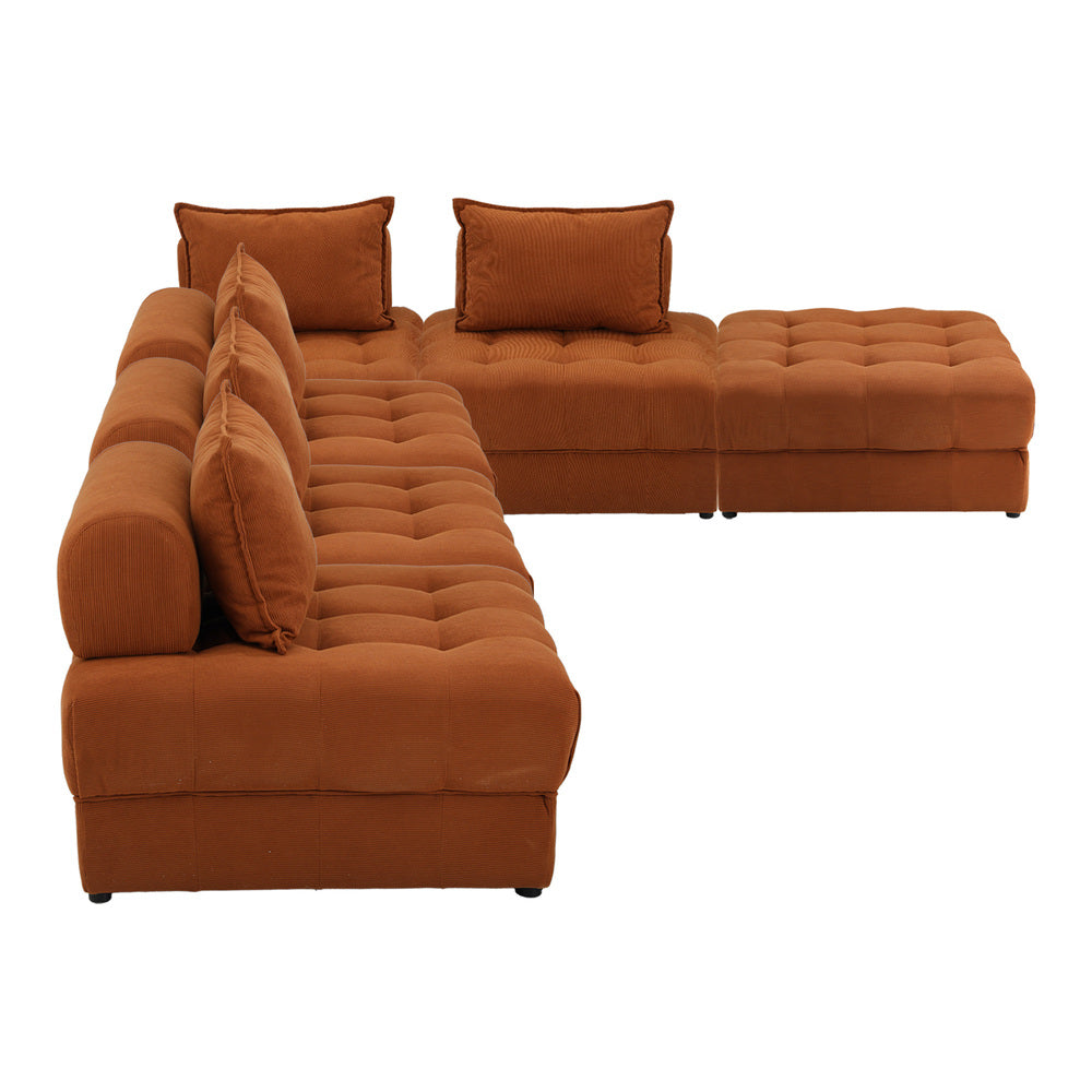 Oikiture 6 Seater Velvet Modular Sofa &amp; Ottoman Set with Backrest Brown-Armchair-PEROZ Accessories