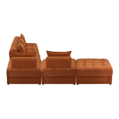 Oikiture 6 Seater Velvet Modular Sofa &amp; Ottoman Set with Backrest Brown-Armchair-PEROZ Accessories