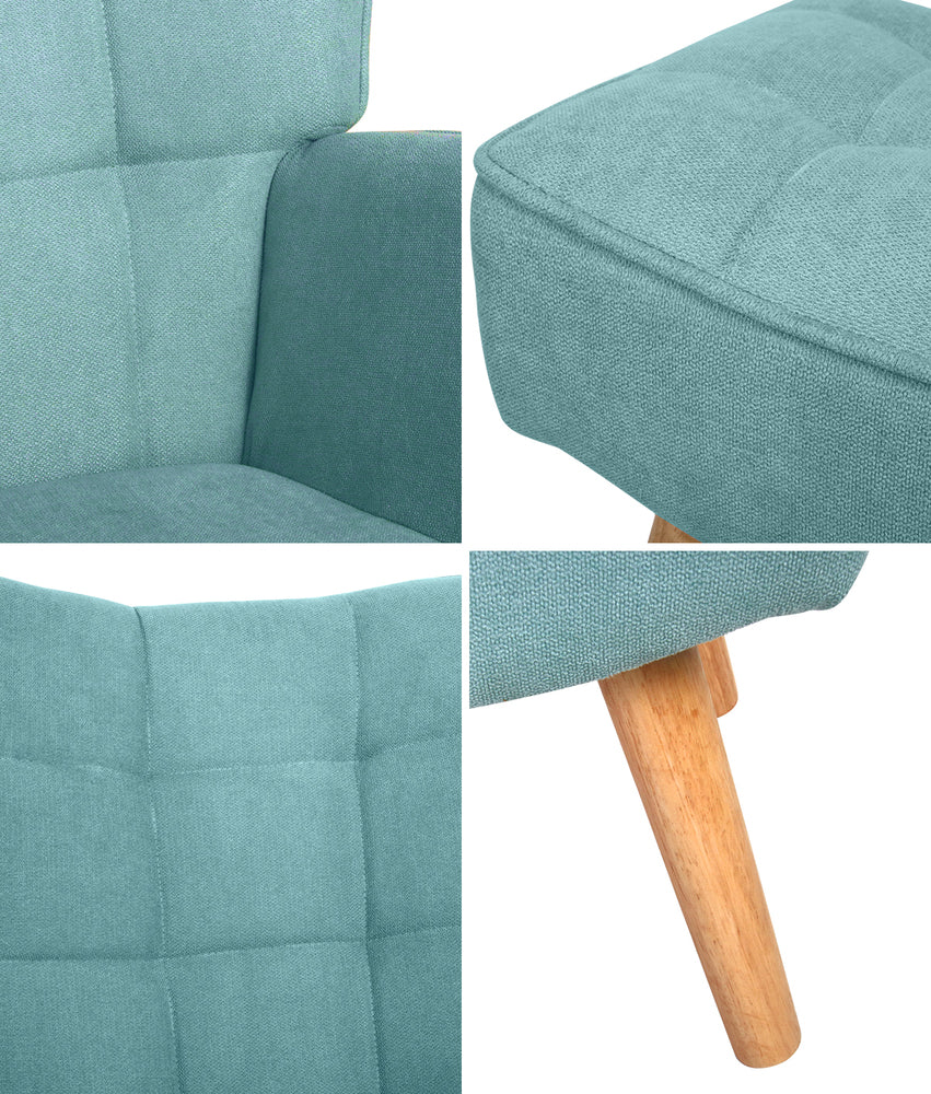 Oikiture Armchair Lounge Chair Ottoman Accent Armchairs Fabric Sofa Chairs Blue-Armchairs-PEROZ Accessories