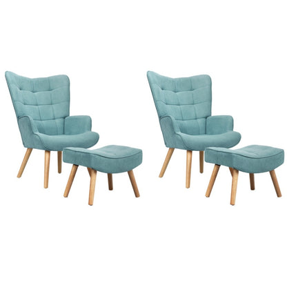 Oikiture 2x Armchair Lounge Chair Ottoman Fabric Sofa Blue-Armchair-PEROZ Accessories