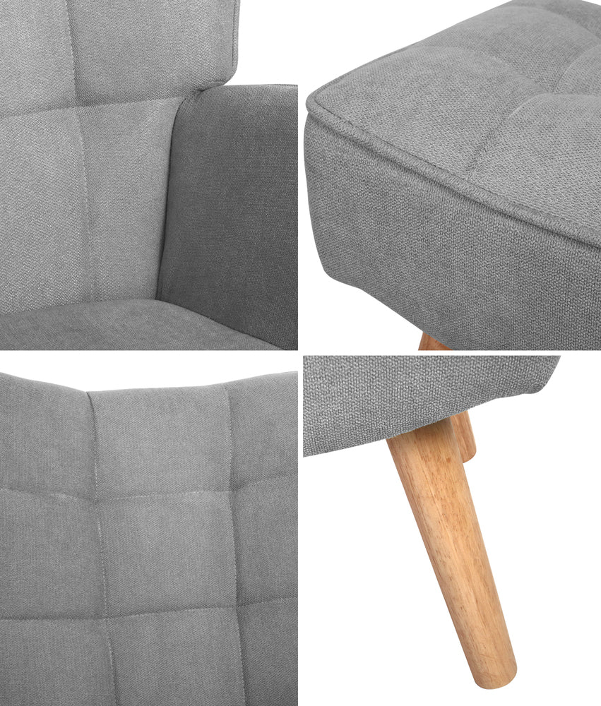 Oikiture Armchair Lounge Chair Ottoman Accent Armchairs Fabric Sofa Chairs Grey