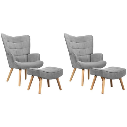 Oikiture 2x Armchair Lounge Chair Ottoman Fabric Sofa Grey-Armchair-PEROZ Accessories