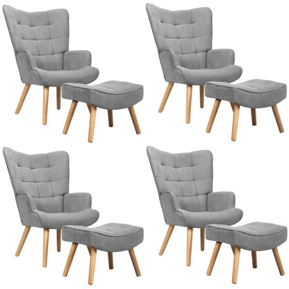 Oikiture 4x Armchair Lounge Chair Ottoman Fabric Sofa Grey-Armchair-PEROZ Accessories
