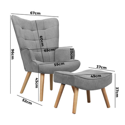 Oikiture 4x Armchair Lounge Chair Ottoman Fabric Sofa Grey-Armchair-PEROZ Accessories