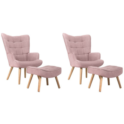 Oikiture 2x Armchair Lounge Chair Ottoman Fabric Sofa Pink-Armchair-PEROZ Accessories