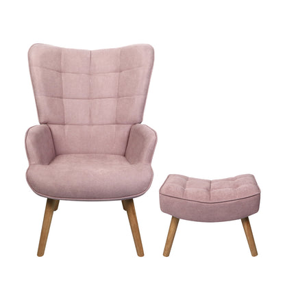Oikiture 2x Armchair Lounge Chair Ottoman Fabric Sofa Pink-Armchair-PEROZ Accessories