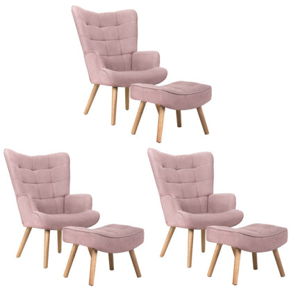 Oikiture 3x Armchair Lounge Chair Ottoman Fabric Sofa Pink-Armchair-PEROZ Accessories