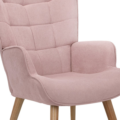 Oikiture 3x Armchair Lounge Chair Ottoman Fabric Sofa Pink-Armchair-PEROZ Accessories