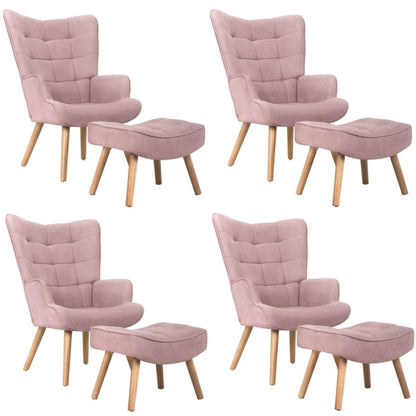 Oikiture 4x Armchair Lounge Chair Ottoman Fabric Sofa Pink-Armchair-PEROZ Accessories