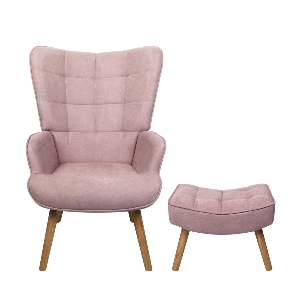 Oikiture 4x Armchair Lounge Chair Ottoman Fabric Sofa Pink-Armchair-PEROZ Accessories