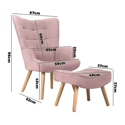 Oikiture 4x Armchair Lounge Chair Ottoman Fabric Sofa Pink-Armchair-PEROZ Accessories
