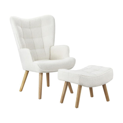 Oikiture Armchair Lounge Chair Ottoman Accent Armchairs Sherpa Sofa Chairs White-Armchairs-PEROZ Accessories