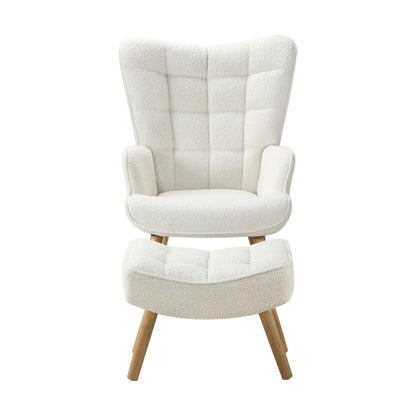 Oikiture Armchair Lounge Chair Ottoman Accent Armchairs Sherpa Sofa Chairs White-Armchairs-PEROZ Accessories
