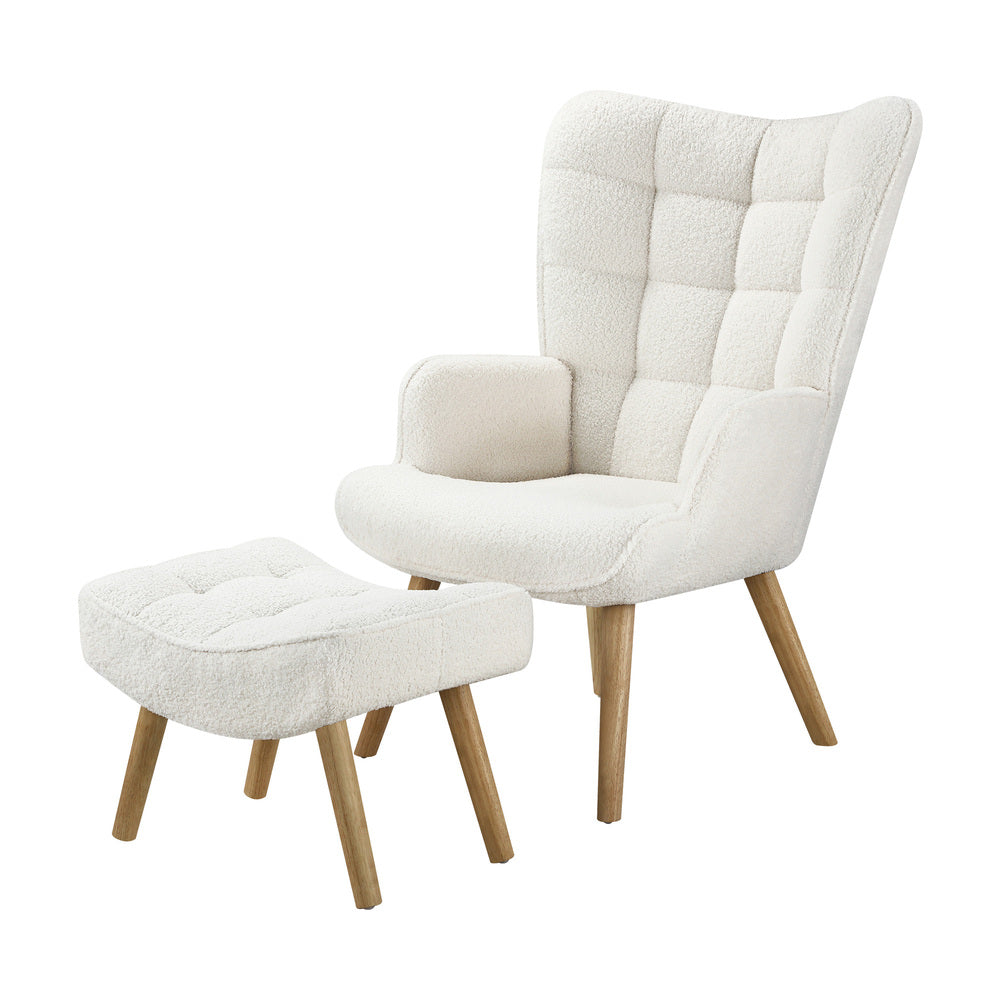Oikiture Armchair Lounge Chair Ottoman Accent Armchairs Sherpa Sofa Chairs White-Armchairs-PEROZ Accessories