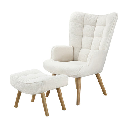 Oikiture Armchair Lounge Chair Ottoman Accent Armchairs Sherpa Sofa Chairs White-Armchairs-PEROZ Accessories