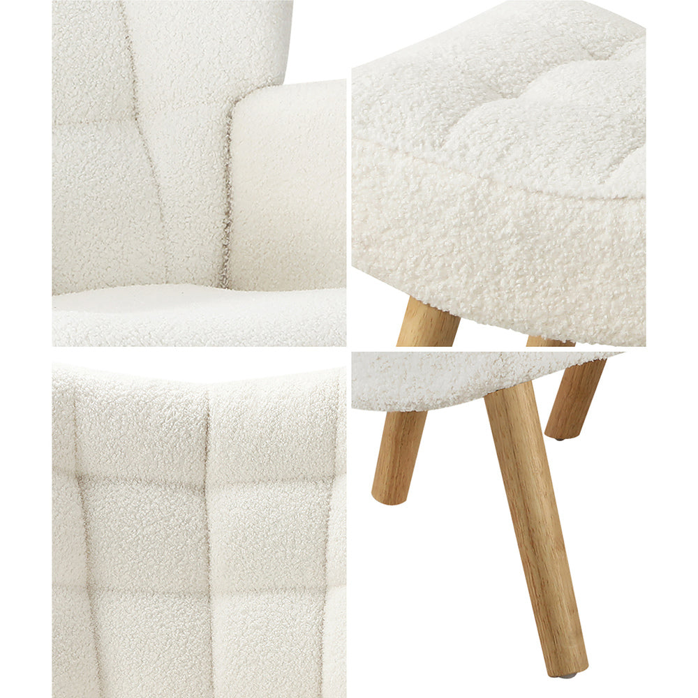 Oikiture Armchair Lounge Chair Ottoman Accent Armchairs Sherpa Sofa Chairs White-Armchairs-PEROZ Accessories