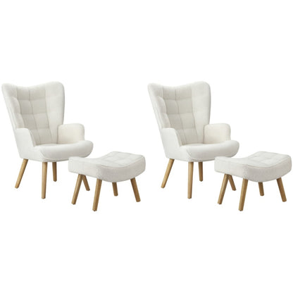 Oikiture 2x Armchair Lounge Chair Ottoman Sherpa Sofa White-Armchair-PEROZ Accessories