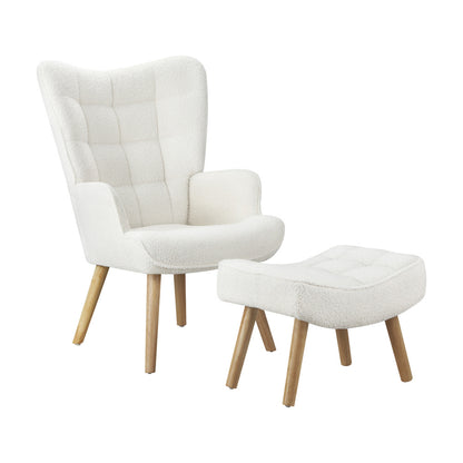 Oikiture 3x Armchair Lounge Chair Ottoman Sherpa Sofa White-Armchair-PEROZ Accessories