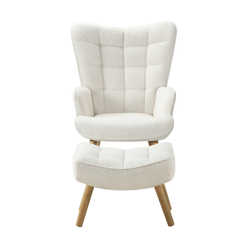 Oikiture 3x Armchair Lounge Chair Ottoman Sherpa Sofa White-Armchair-PEROZ Accessories