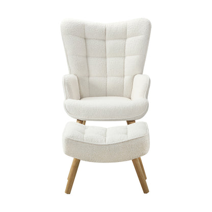 Oikiture 3x Armchair Lounge Chair Ottoman Sherpa Sofa White-Armchair-PEROZ Accessories