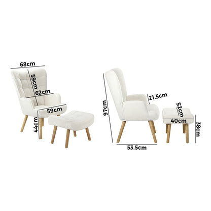 Oikiture 3x Armchair Lounge Chair Ottoman Sherpa Sofa White-Armchair-PEROZ Accessories